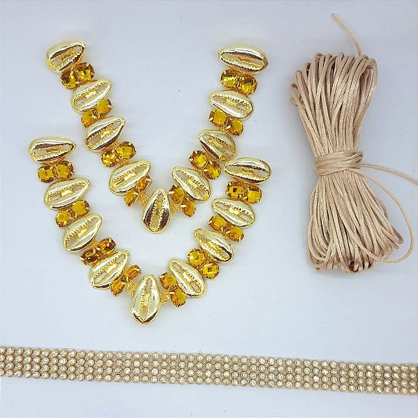 Kit cabedal banhado búzios dourado