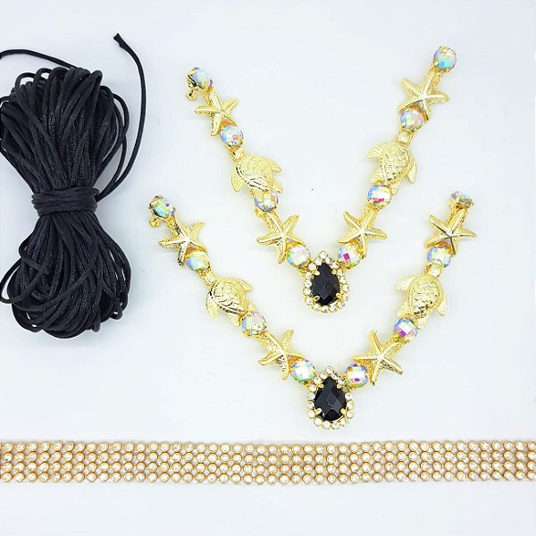 Kit Cabedal banhado Oceano dourado - preto
