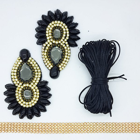 Kit cabedal em feltro cocar - preto
