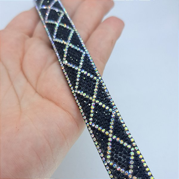 Tubo de Strass Meia Cana 15mm - Preto