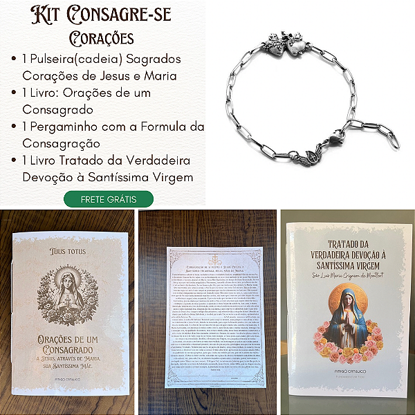 CONSAGRE-SE - Kit para a Consagração a Jesus por Maria (2 Livros + pergaminho + pulseira sagrados Corações de Jesus e Maria)