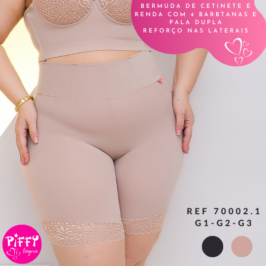 Short Modelador com Renda e 4 Barbatanas Plus Size