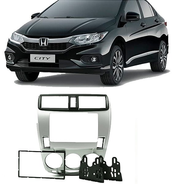 Moldura 2 Din Honda City 2009-2014 - Preto/Prata Ar Analógico Padrão Japonês/Chinês