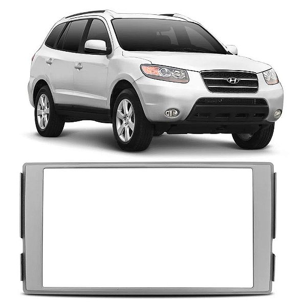 Moldura Painel Hyundai Santa Fé 2007 A 2012 2 Din Prata Com Suporte Multimidia Dvd Padrão Japonês