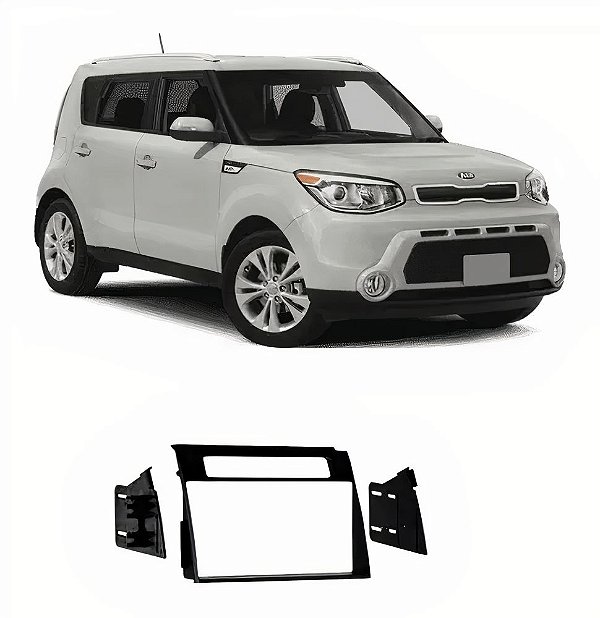 Moldura Painel 1 e 2 Kia Din Soul 2012 2013 2014 Preto Multimidia Dvd Padrão Japonês