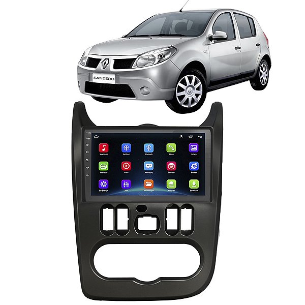 Kit Multimídia Android Sandero 2007 A 2011 9" Tv Online GPS Bluetooth WiFi USB Rádio FM