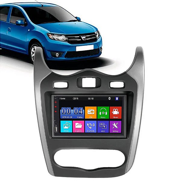 Kit Multimídia Mp5 Sandero Logan 2012-2014 7” Android e IOS USB SD Bluetooth Auxiliar Rádio FM