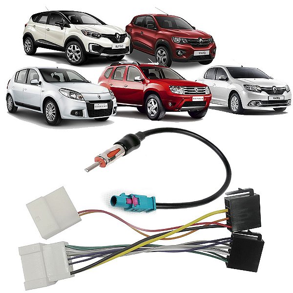 Kit Chicote Radio Antena Som Automotivo Renault Sandero Kwid Duster Logan