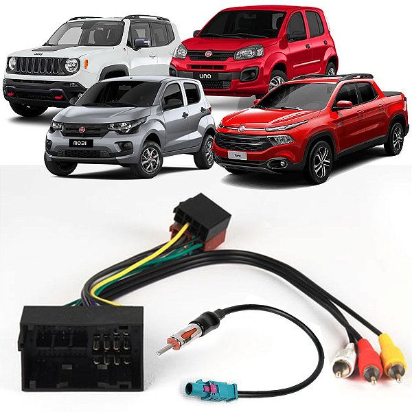 Kit Chicotes De Radio e Antena Ligacao Plug And Play Som Automotivo Fiat Mobi Toro Bravo