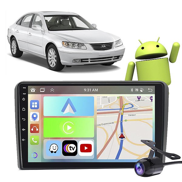 Kit Multimídia 9” Azera 2007-2011 Carplay Android Auto GPS TV Online Assistente Google/Siri