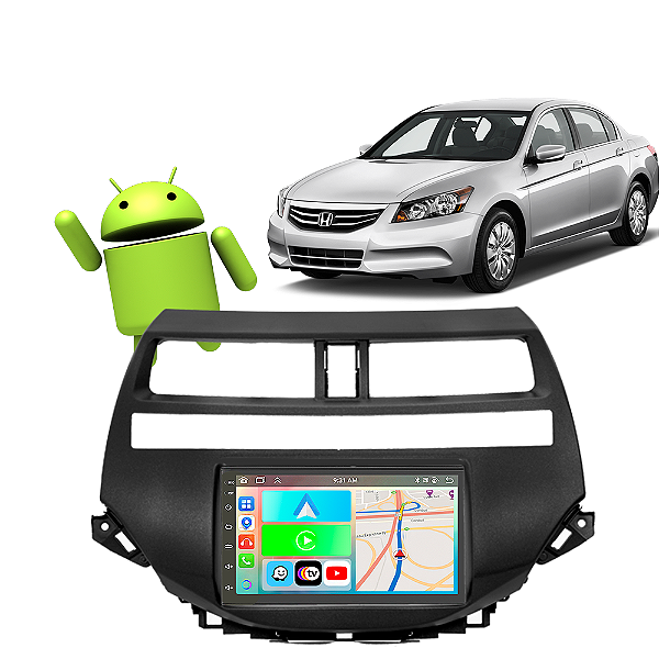 Kit Multimídia Accord C/ Ar Digital (2008-2012) 7" Polegadas 2-32Gb GPS TV Android-Auto CarPlay Comando de voz Google Siri