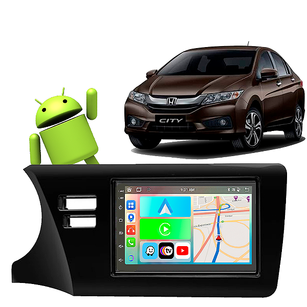 Kit Multimídia Honda City (2015-2021) 7" Polegadas 2-32Gb GPS TV Android-Auto CarPlay Comando de voz Google Siri