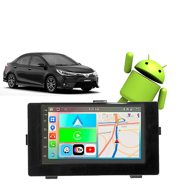Kit Multimídia Toyota Corolla (2018-2019) 7" Polegadas 2-32Gb GPS TV Android-Auto CarPlay Comando de voz Google Siri