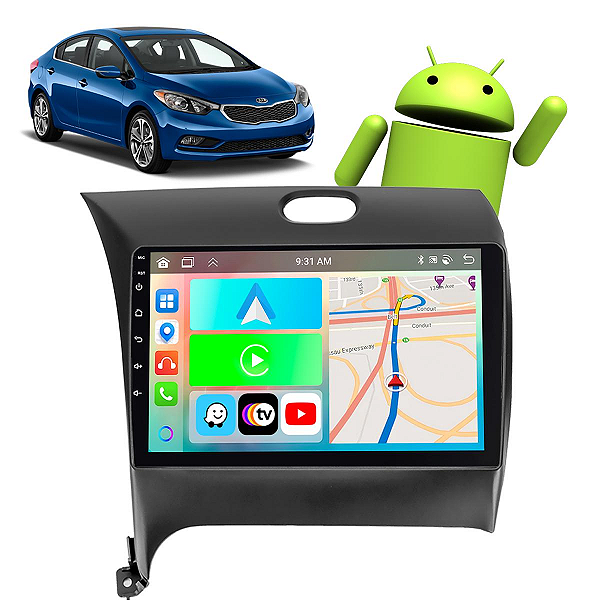Kit Multimídia Kia Cerato 2013-2019 9” Carplay Android Auto GPS TV Online Google Siri + Câmera de Ré