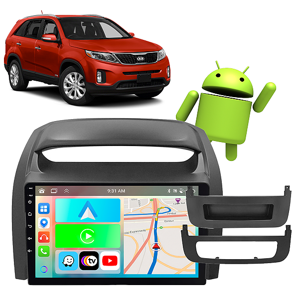 Kit Multimídia Kia Sorento 2013-2015 9” Carplay Android Auto GPS Integrado TV Online Assistente de Voz (Google/Siri)