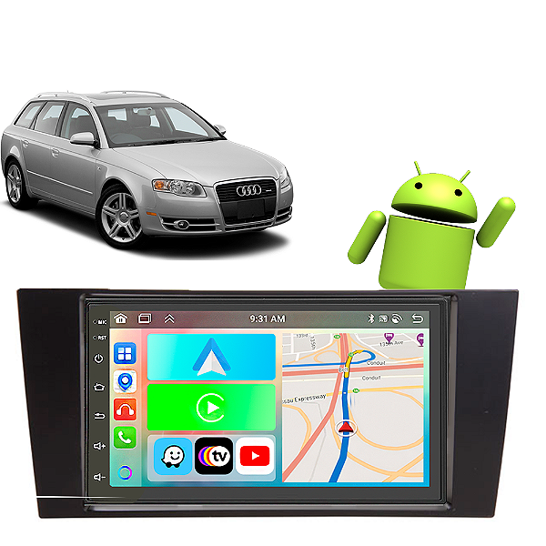 Kit Multimídia Audi A4 (2002-2008) 7" Polegadas 2-32Gb GPS TV Android-Auto CarPlay Comando de voz Google Siri
