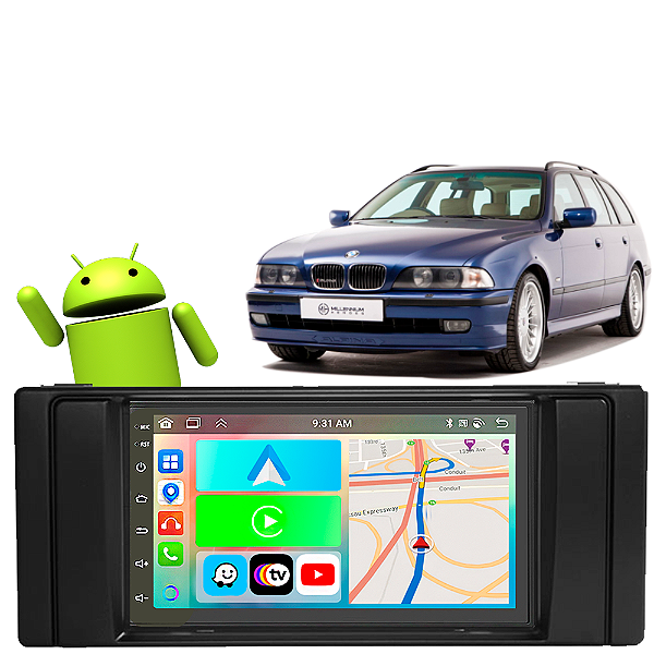 Kit Multimídia BMW E39 BMW X5 (1995-2006) 7" Polegadas 2-32Gb GPS TV Android-Auto CarPlay Comando de voz Google Siri