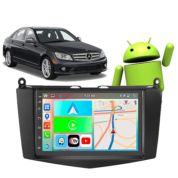 Kit Multimídia C180 K C200 K (2007-2010) 7" Polegadas 2-32Gb GPS TV Android-Auto CarPlay Comando de voz Google Siri