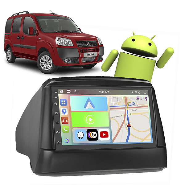 Kit Multimídia Fiat Doblo (2000-2018) 7" Polegadas 2-32Gb GPS TV Android-Auto CarPlay Comando de voz Google Siri