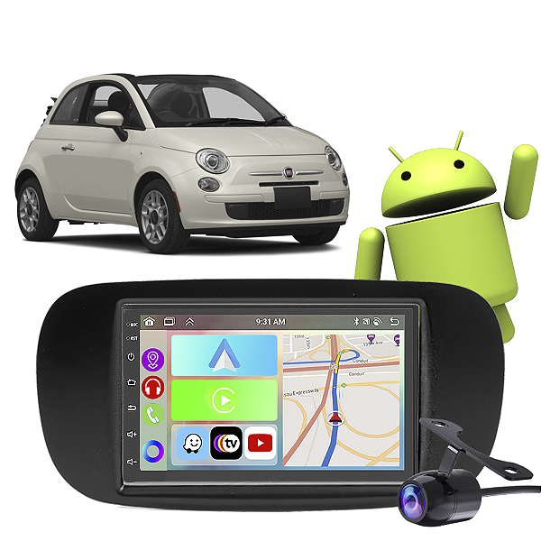 Kit Multimídia Fiat 500 (2010-2017) 7" Polegadas 2-32Gb GPS TV Android-Auto CarPlay Comando de voz Google Siri