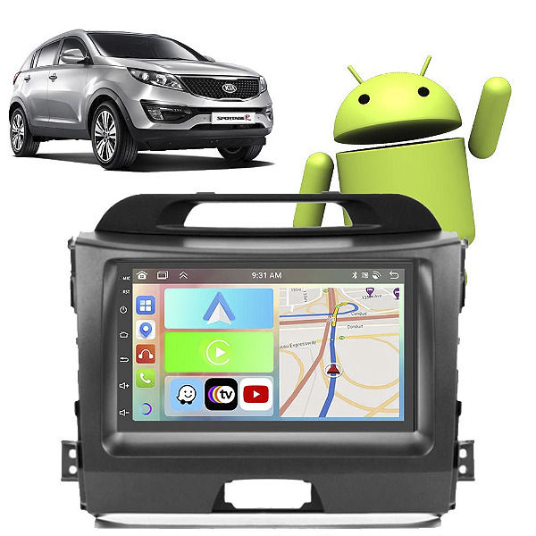 Kit Multimídia Kia Sportage (2011-2016) 7" Polegadas 2-32Gb GPS TV Android-Auto CarPlay Comando de voz Google Siri