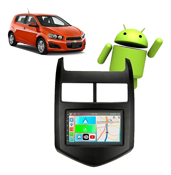 Kit Multimídia Chevrolet Sonic (2011-2014) 7" Polegadas 2-32Gb GPS TV Android-Auto CarPlay Comando de voz Google Siri