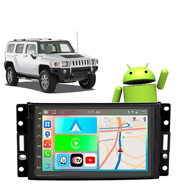 Kit Multimídia Hummer H3 7" Polegadas 2-32Gb GPS TV Android-Auto CarPlay Comando de voz Google Siri