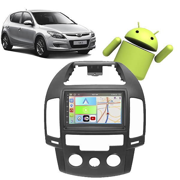 Kit Multimídia I30 (2009-2012) 7" Polegadas 2-32Gb GPS TV Android-Auto CarPlay Comando de voz Google Siri