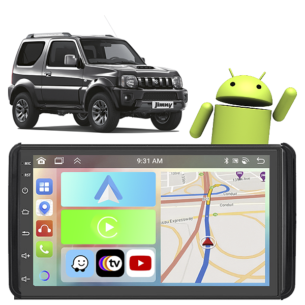 Kit Multimídia Jimny (2008-2018) 7" Polegadas 2-32Gb GPS TV Android-Auto CarPlay Comando de voz Google Siri