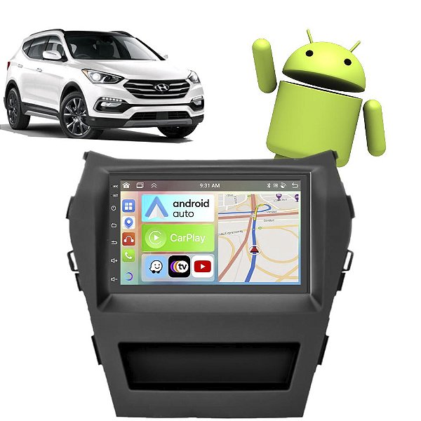 Kit Multimídia Santa Fé (2016-2020) 7" Polegadas 2-32Gb GPS TV Android-Auto CarPlay Comando de voz Google Siri