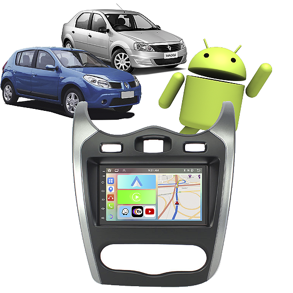 Kit Multimídia Renault Sandero Logan (2012-2014) 7" Polegadas 2-32Gb GPS TV Android-Auto CarPlay