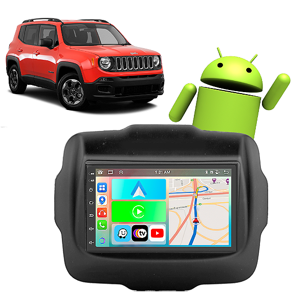 Kit Multimídia Renegade (2015-2024) 7" Polegadas 2-32Gb GPS TV Android-Auto CarPlay Comando de voz Google Siri