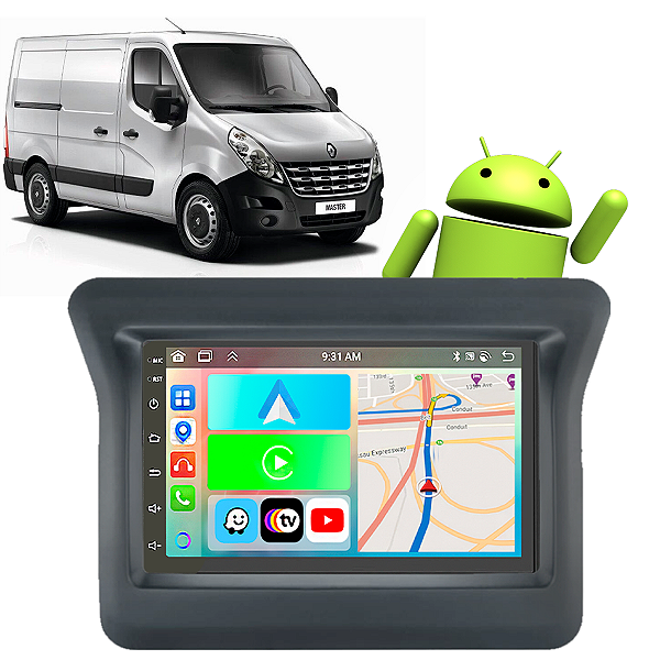 Kit Multimídia Master (2013-2024) 7" Polegadas 2-32Gb GPS TV Android-Auto CarPlay Comando de voz Google Siri
