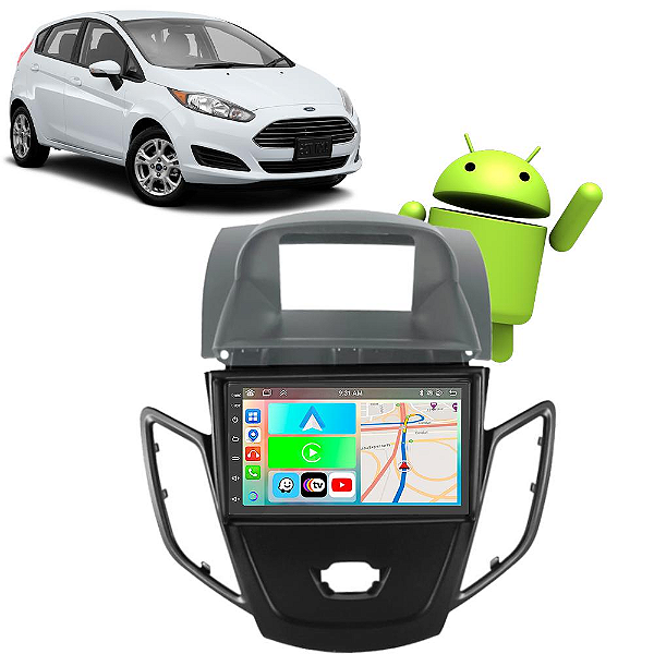 Kit Multimídia Fiesta (2013-2019) 7" Polegadas 2-32Gb GPS TV Android-Auto CarPlay Comando de voz Google Siri
