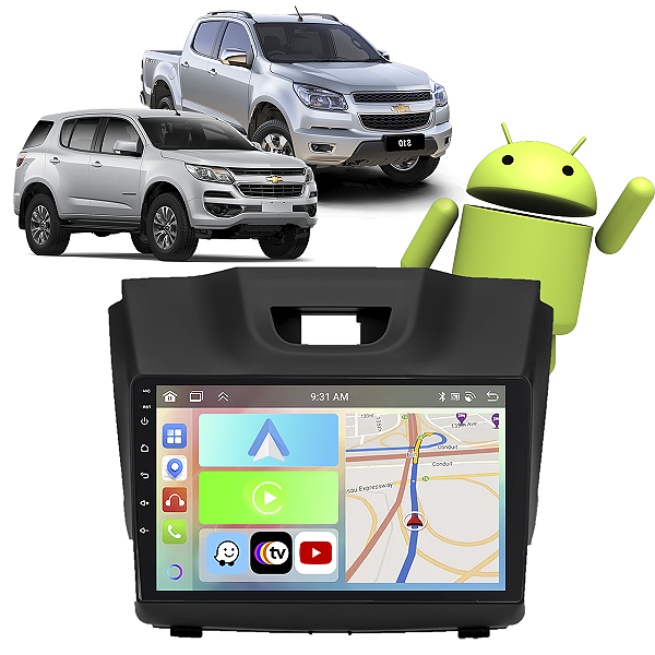 Kit Multimídia Carplay Android Auto 9” Chevrolet S10 Trailblazer 2012-2016 Google Assistente Siri Câmera de Ré