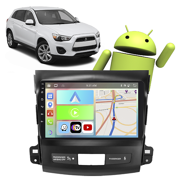 Kit Multimídia 9” Outlander 2008-2013 Carplay Android Auto GPS TV Online Câmera de Ré Assistente Google/Siri