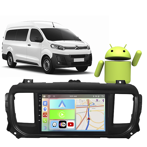 Kit Multimídia 9” Carplay Android Auto Jumpy Expert 2018-2022 GPS TV Online Assistente de Voz Câmera de Ré