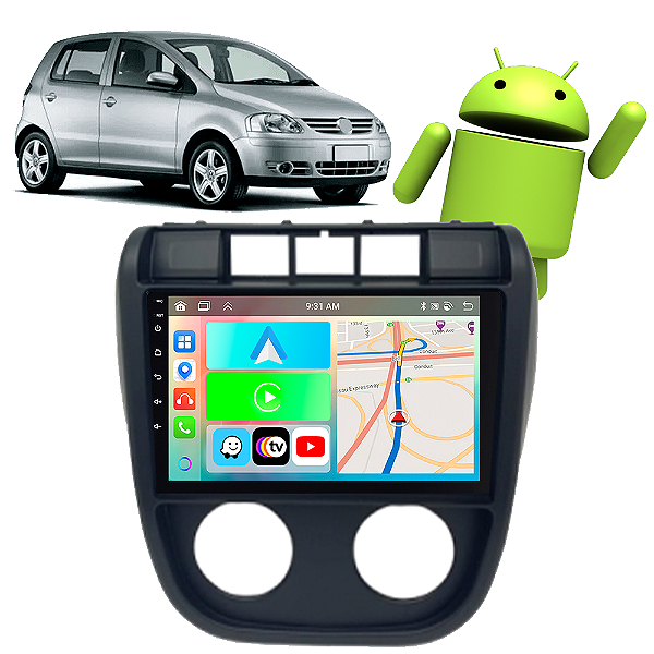 Kit Multimídia Carplay Android Auto 9” SpaceFox 2003-2009 GPS TV Online Google Assistente Siri + Câmera de Ré