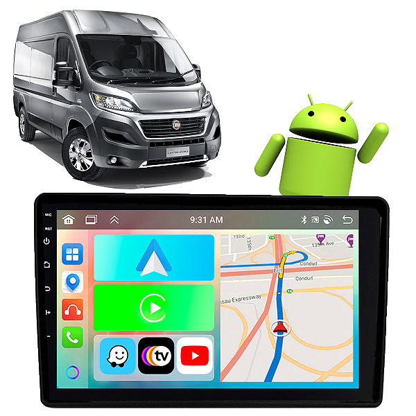 Kit Multimídia Carplay Android Auto 9” Ducato 2018-2025 GPS TV Online Google Assistente Siri Câmera de Ré