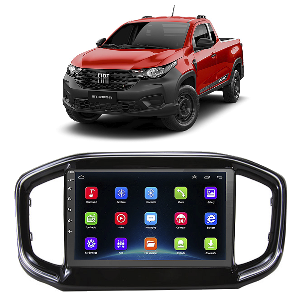 Kit Multimídia Android Fiat Strada 2022 9" Tv Online GPS Bluetooth WiFi USB Rádio FM