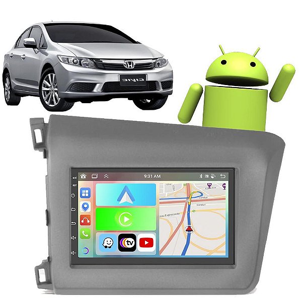 Kit Multimídia Honda Civic (2012-2016) 7" Polegadas 2-32Gb GPS TV Android-Auto CarPlay Comando de voz Google Siri