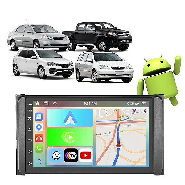 Kit Multimídia Corolla Hilux (2005-2012) 7" Polegadas 2-32Gb GPS TV Android-Auto CarPlay Comando de voz Google Siri