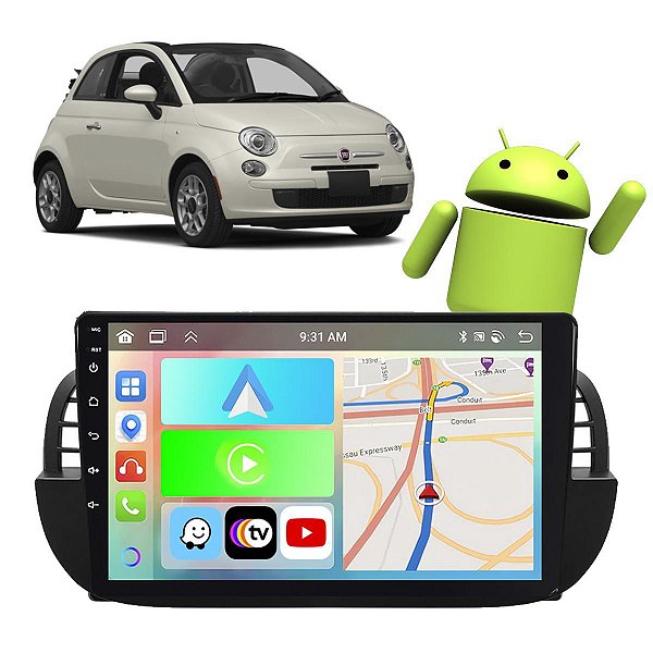 Kit Multimídia Carplay  Fiat 500 2010-2015 Android Auto 2GB 32GB 9” Polegadas GPS + Câmera