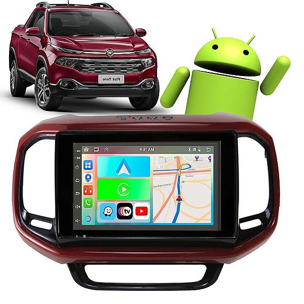 Kit Multimídia Fiat Toro (2016-2023) 7" Polegadas 2-32Gb GPS TV Android-Auto CarPlay Comando de voz Google Siri
