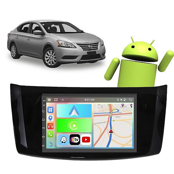 Kit Multimídia Nissan Sentra (2014-2020) 7" Polegadas 2-32Gb GPS TV Android-Auto CarPlay Comando de voz Google Siri