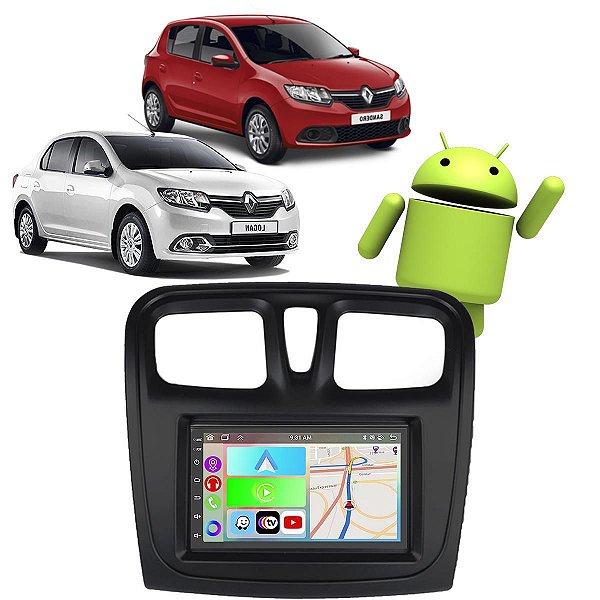 Kit Multimídia Renault Sandero Logan (2015-2024) 7" Polegadas 2-32Gb GPS TV Android-Auto CarPlay Comando de voz