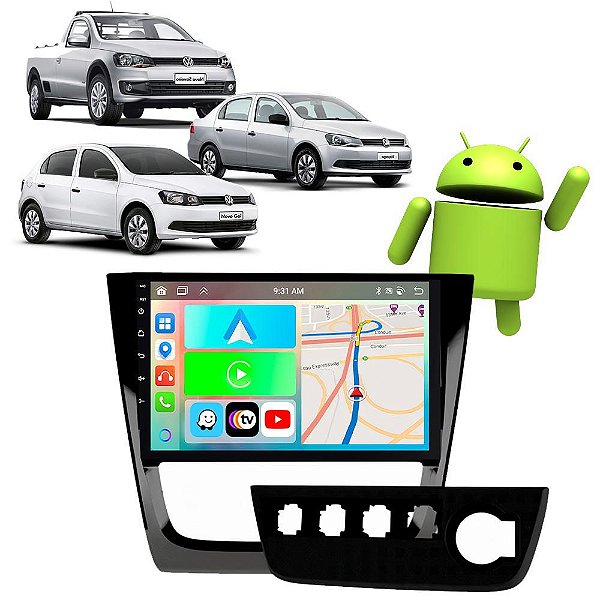 Kit Multimídia Carplay Android Auto 9” Gol Saveiro Voyage G6 2012-2016 Google Assistente Siri Câmera de Ré
