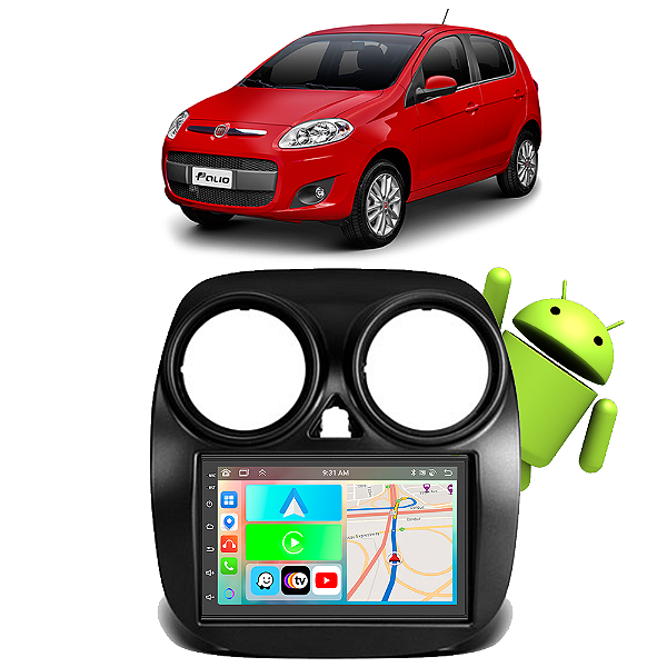 Kit Multimídia Palio (2012-2017) 7" Polegadas 2-32Gb GPS TV Android-Auto CarPlay Comando de voz Google Siri