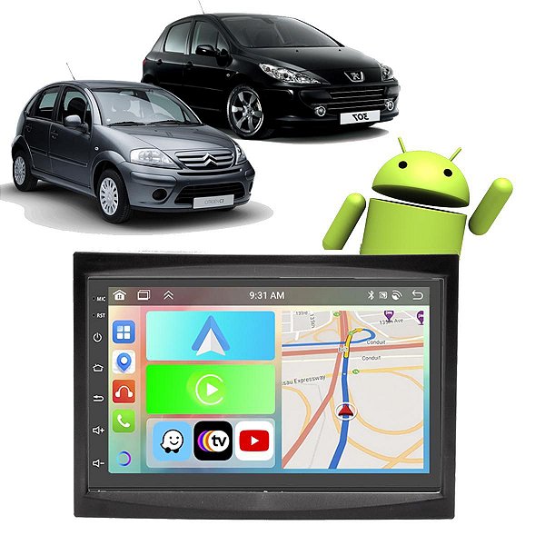 Kit Multimídia Peugeot 307 Citroen C3 (2002-2012) 7" Polegadas 2-32Gb GPS TV Android-Auto CarPlay Comando de voz