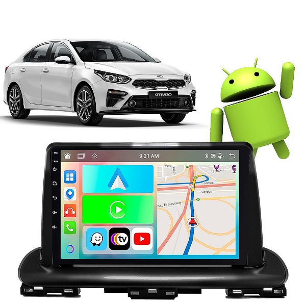 Kit Multimídia 9” Cerato 2020-2023 Carplay Android Auto GPS TV Online Câmera de Ré Assistente Google/Siri